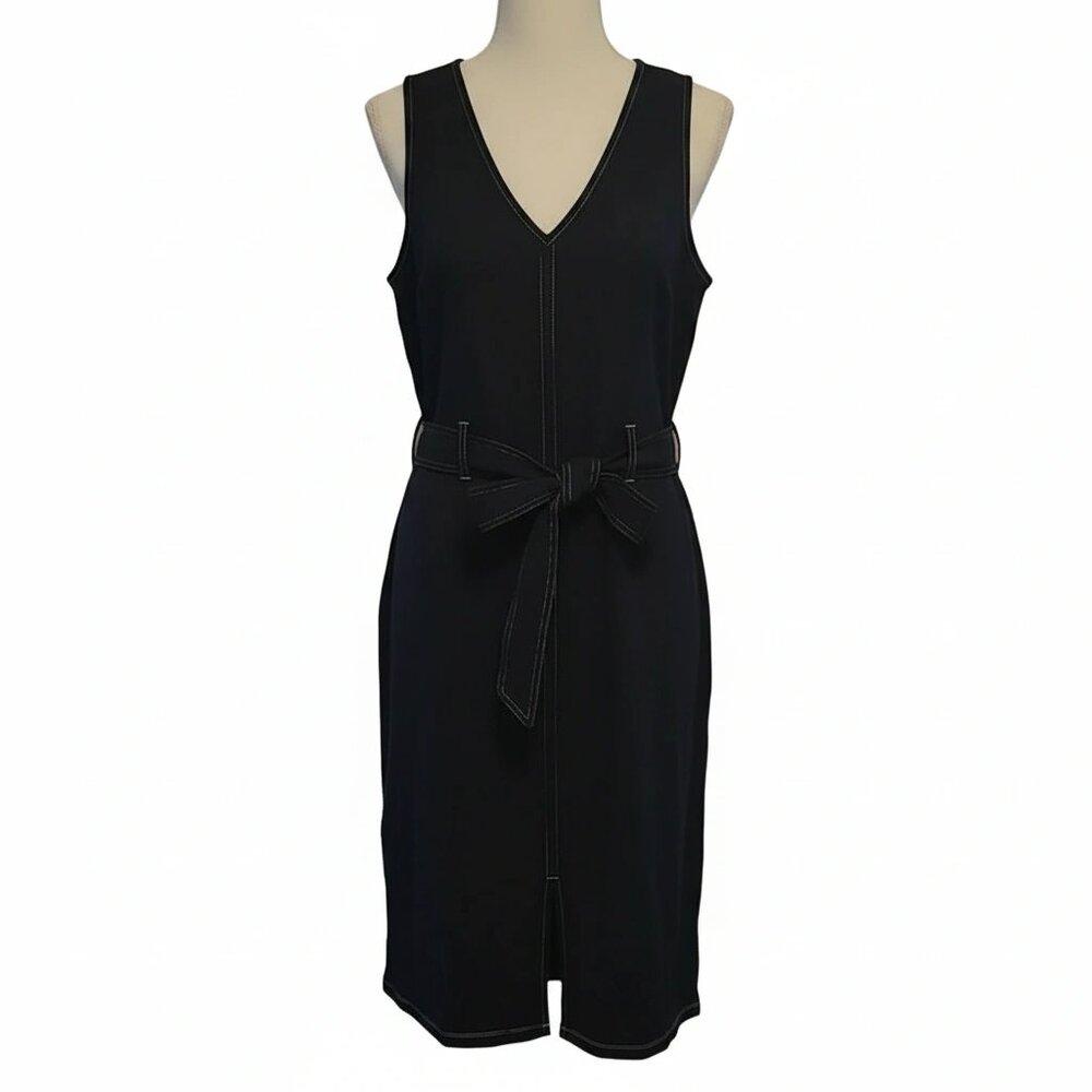 Nina Leonard Navy Midi Dress with Belt